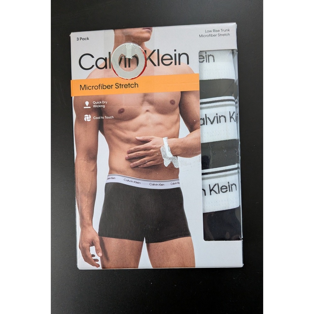 Calvin Klein Mens 3 Pack Microfiber Stretch Low Rise Trunk Underwear Black White